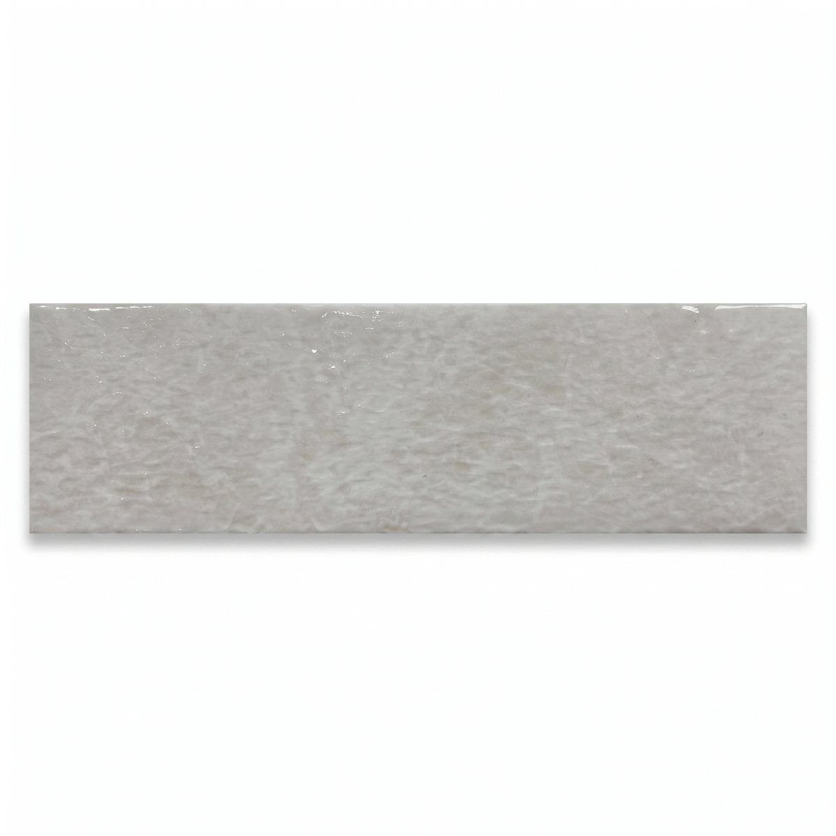 Roccia Ice White Glossy 6x24 porcelain surface texture and color detail.
